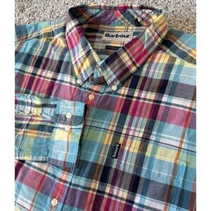 Barbour Tailored Fit Shirt Mens Long Sleeve Button Multi Colored Plaid XL - Read